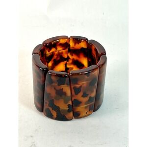 Nygard Tortoise Shell Resin Stretch Cuff Bracelet Brown Amber Logo Charm Wide